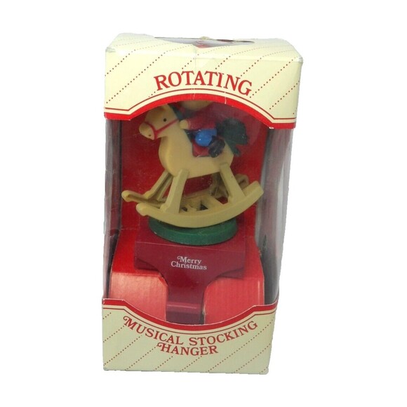 Christmas Musical Rotating Stocking Holder Boy on Rocking Horse 1985 VTG Video - Picture 5 of 11